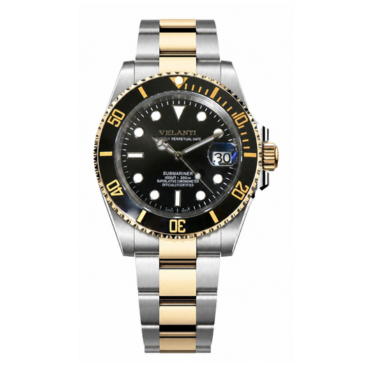 Submariner-style automatic watch, Velanti Milano Velmariner Black (Two Tones), main product photo