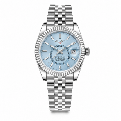 Datejust-style automatic watch, Velanti Milano Veljust Sky Dweller Ice Blue, main product photo