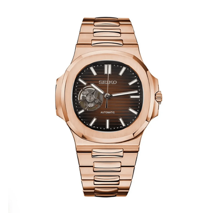 NAUTIKO Rose Gold Chocolate Open Heart Seiko mod watch | Velanti Milano