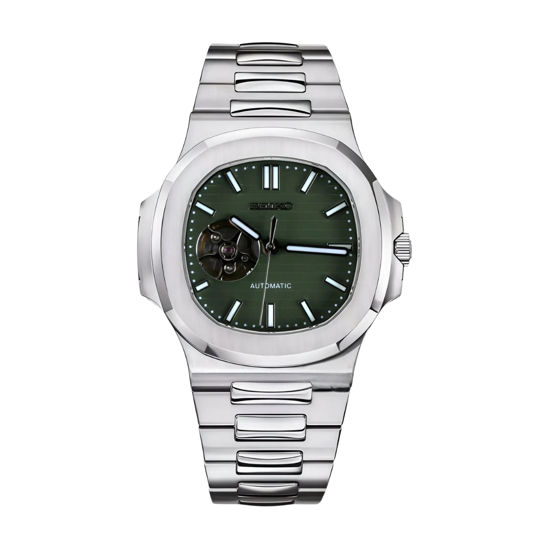 Nautiko Olive Green Open Movement Seiko mod watch | Velanti Milano