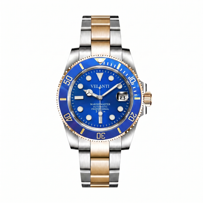 Submariner-style automatic watch, Velanti Milano Velmariner Blue (Two Tones), watch detail photo