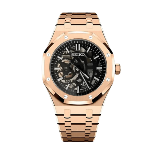 Royal Seikoak Rose Gold Skeleton Seiko mod watch | Velanti Milano