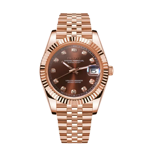 Seikojust Chocolate Crystals  Rose Gold Seiko mod watch | Velanti Milano