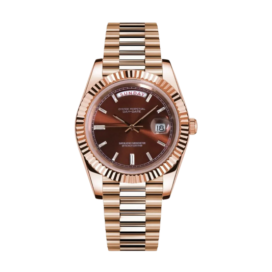 Seikojust Daydate Rose Gold Chocolate Crystals Seiko mod watch | Velanti Milano