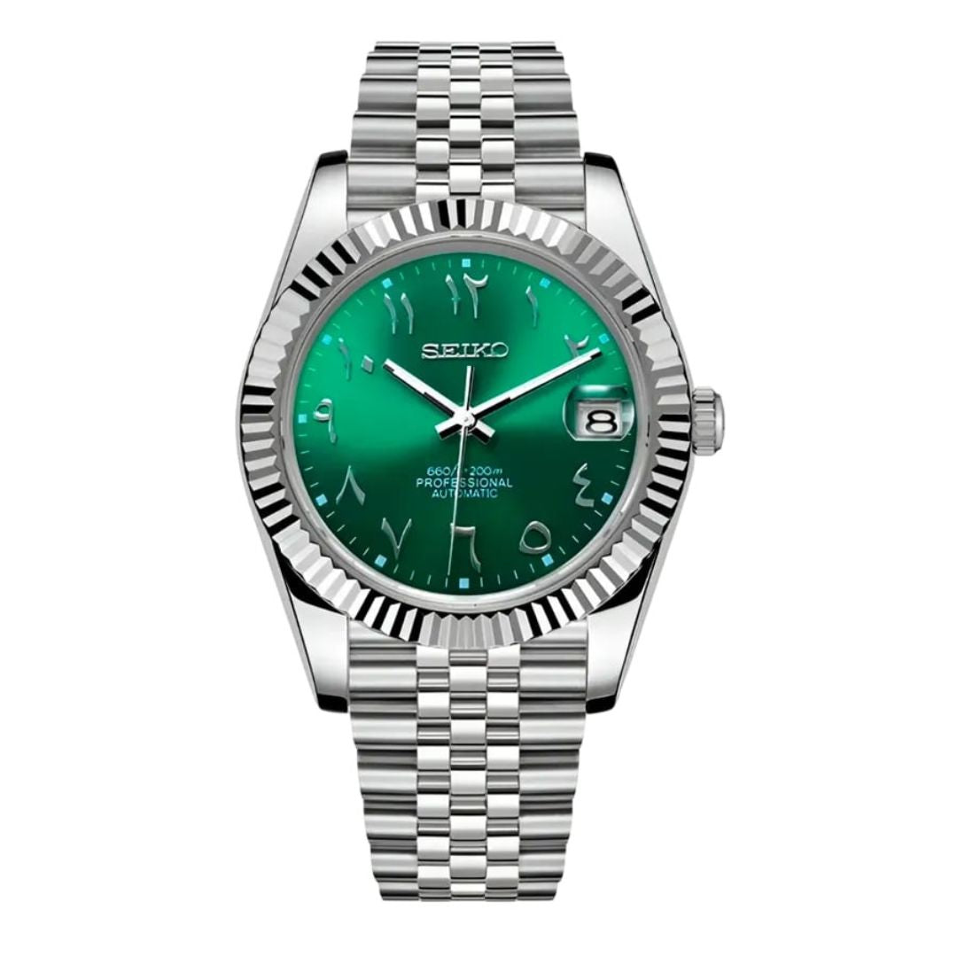Seikojust Royal Green Arabic Seiko mod watch | Velanti Milano