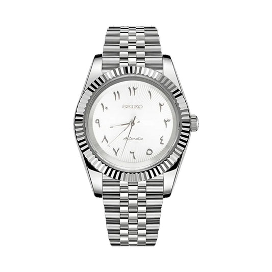 Seikojust White Arabic Textured Seiko mod watch | Velanti Milano