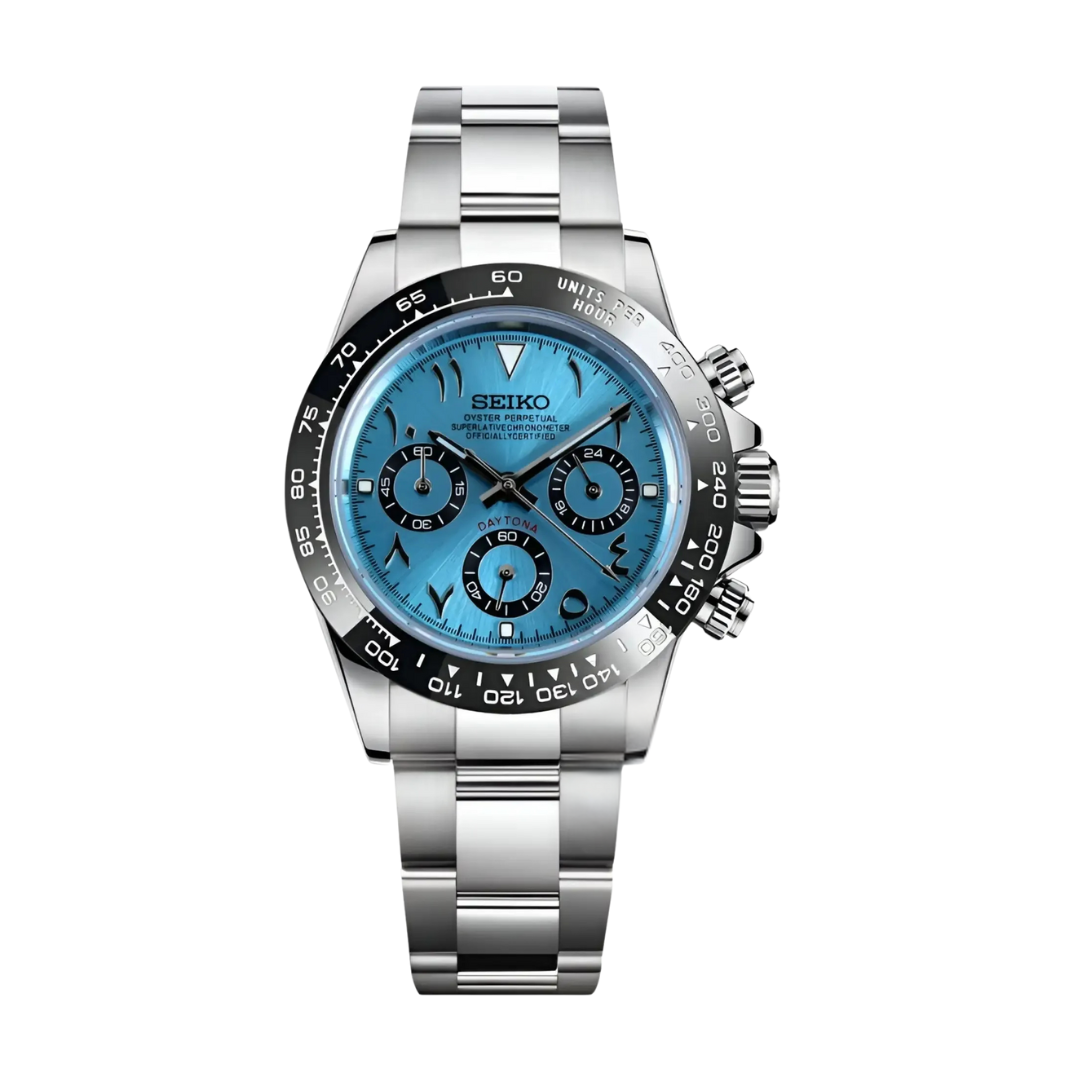 Seitona Arabic Ice Blue Seiko mod watch | Velanti Milano