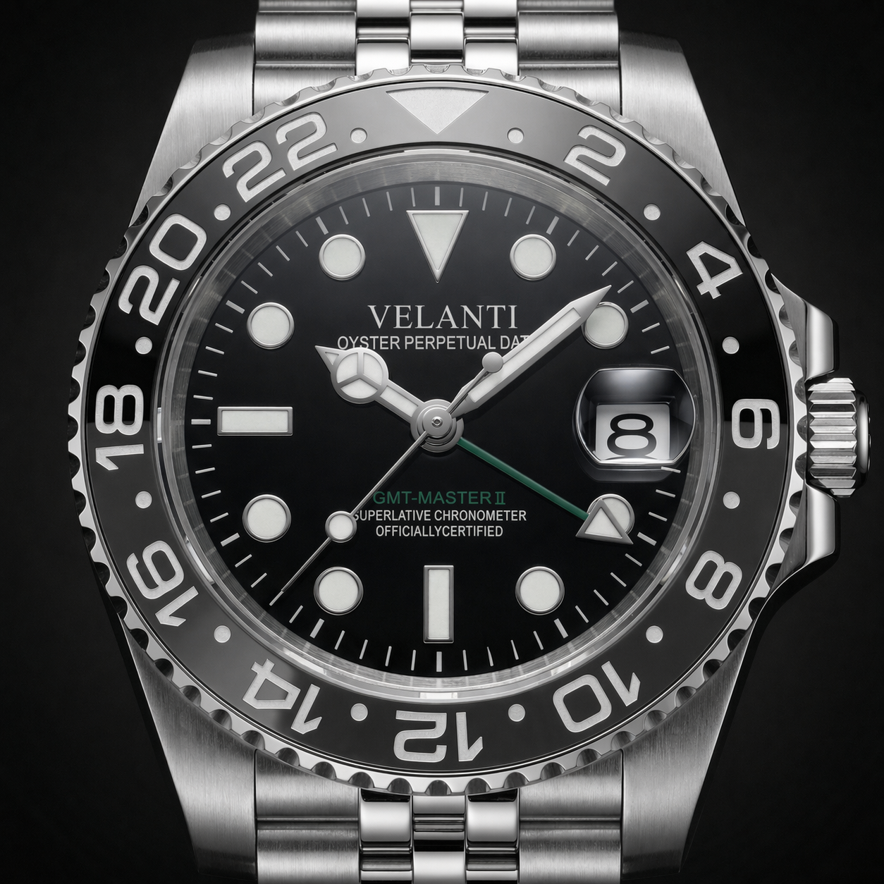GMT-style mod watch Black Bruce Wayne Velanti Milano GMTvel product photo 2