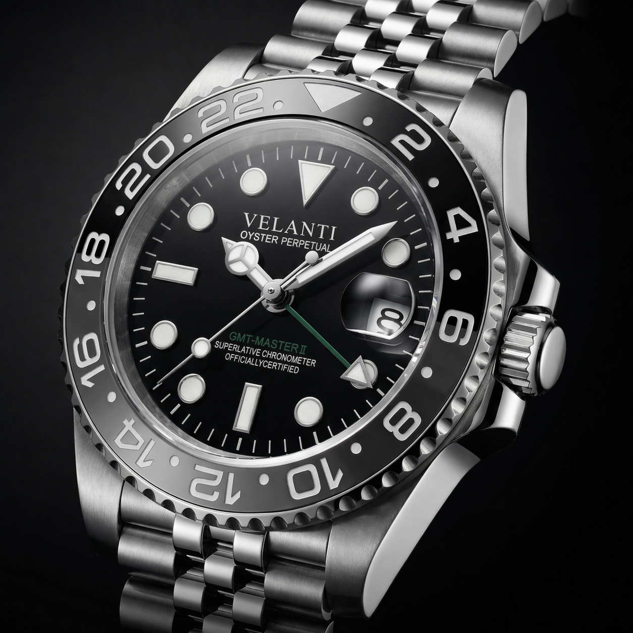 GMT-style mod watch Black Bruce Wayne Velanti Milano GMTvel product photo 3