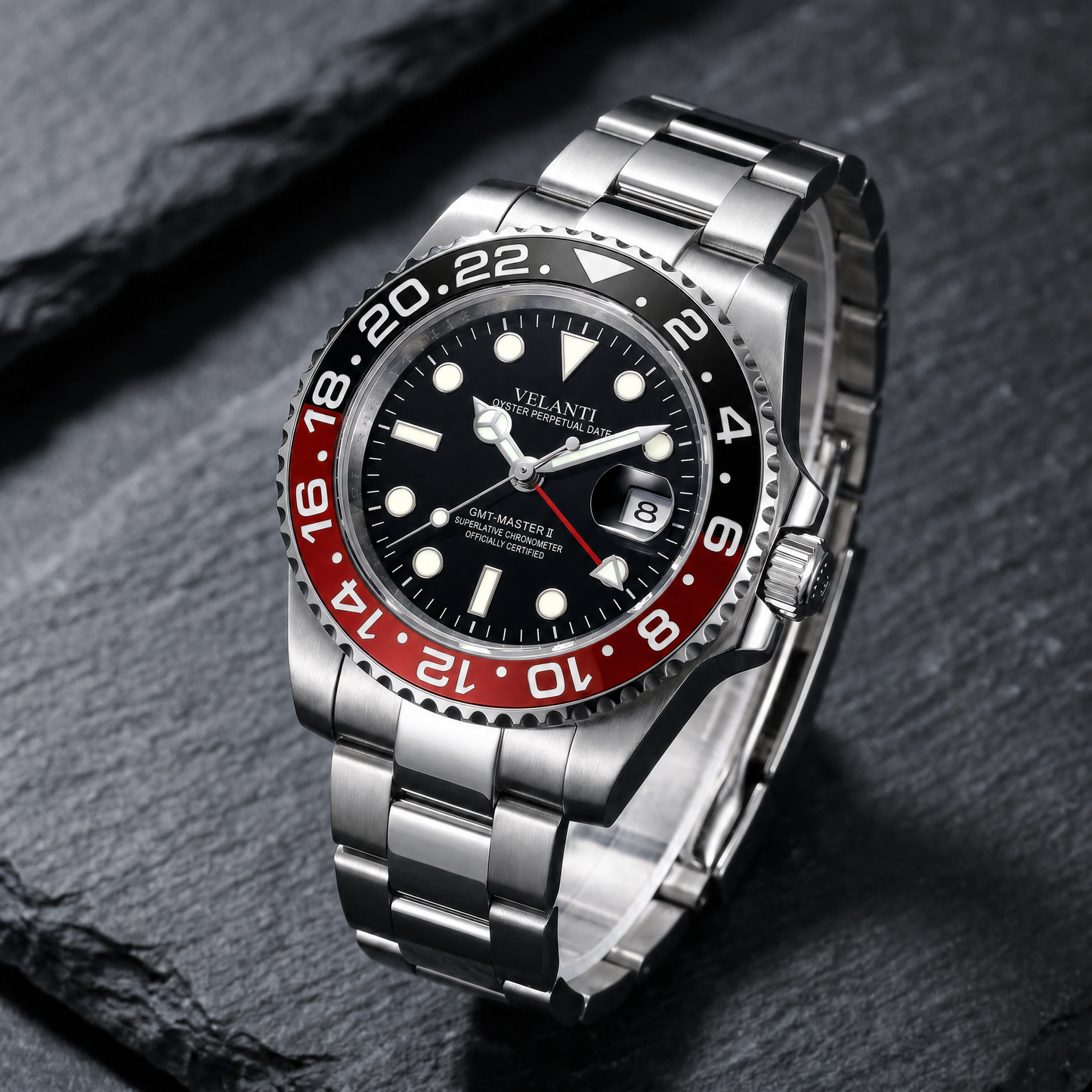 GMT-style custom automatic watch, Velanti Milano Gmtvel Coke, bracelet detail photo