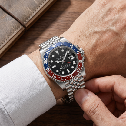 GMT-style custom mod watch, Velanti Milano Gmtvel Pepsi worn on wrist photo 4