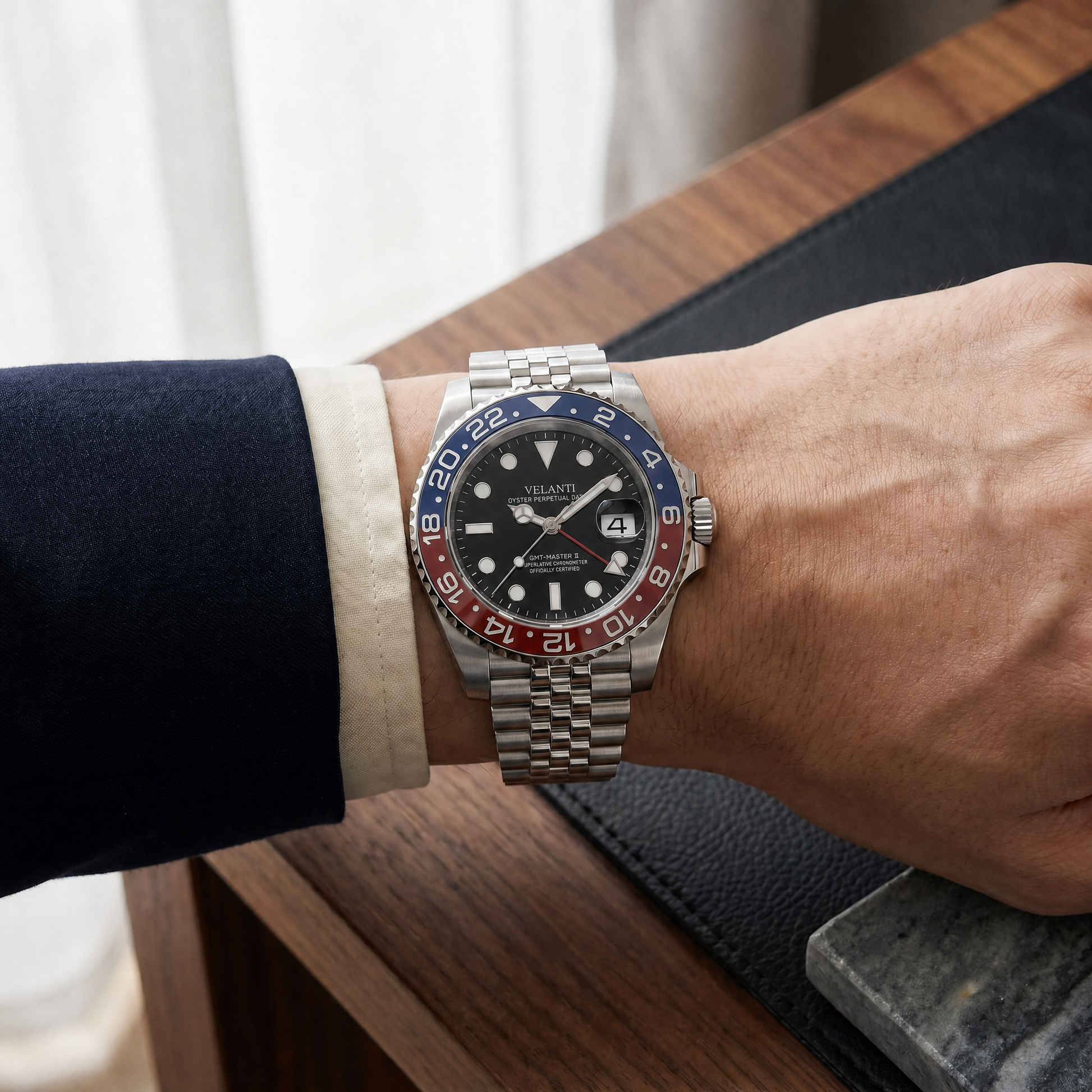 GMT-style custom mod watch, Velanti Milano Gmtvel Pepsi worn on wrist photo 7