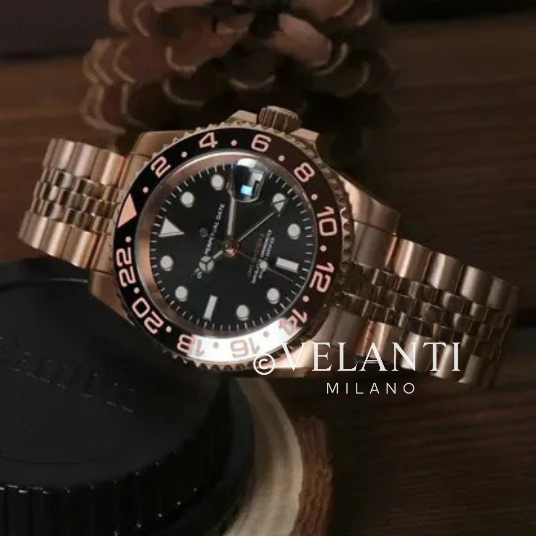 GMT-style mod watch Rose Gold Rootbeer Velanti Milano GMTvel product photo 3
