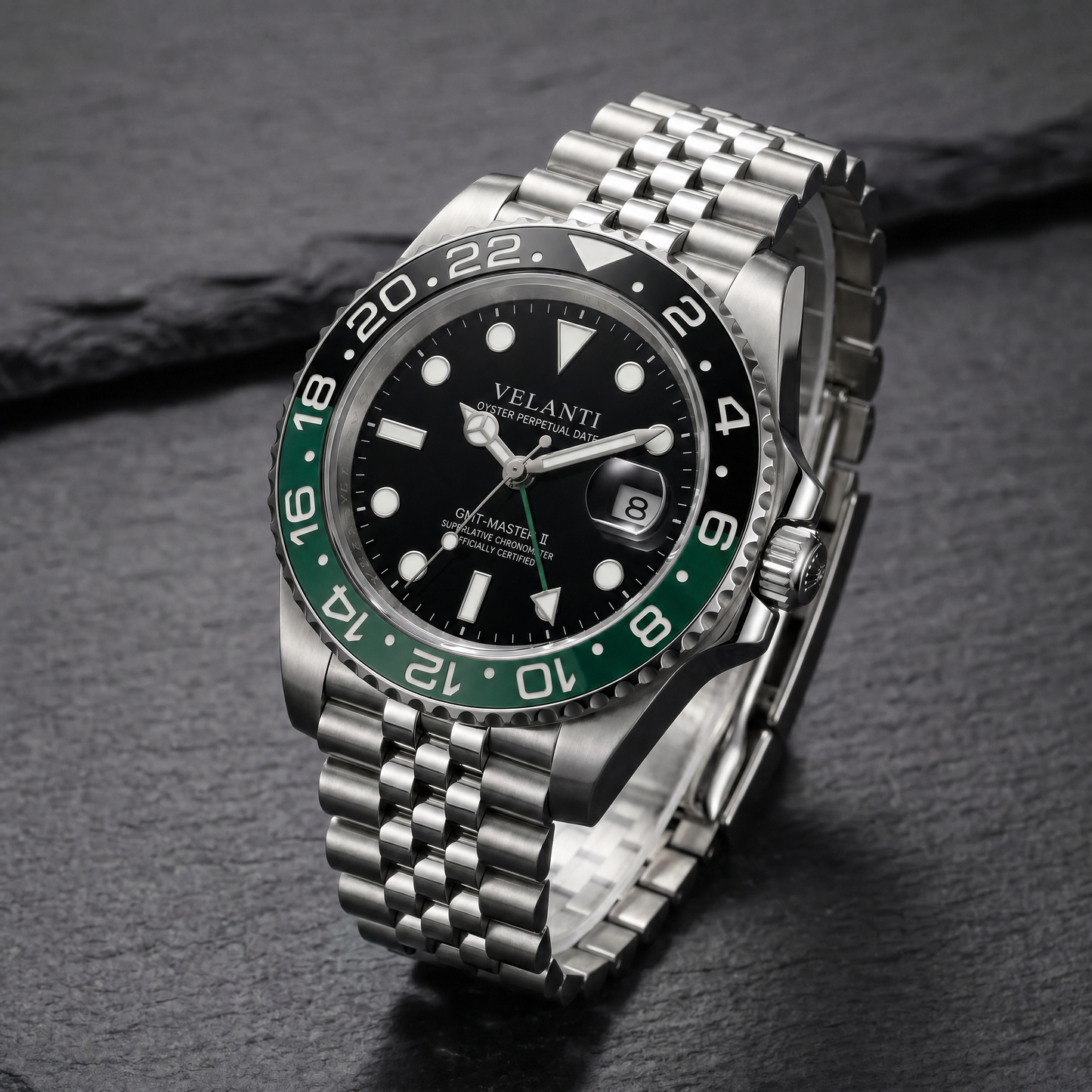GMT-style custom automatic watch, Velanti Milano Gmtvel Sprite, bracelet detail photo