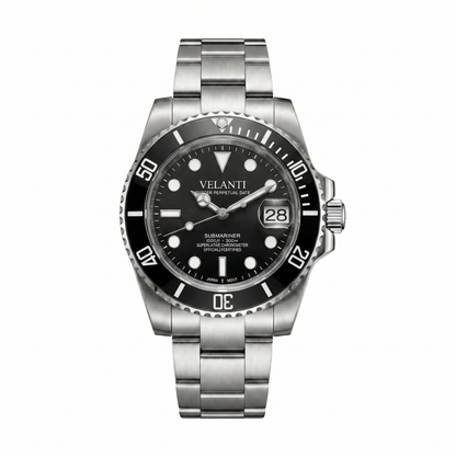 Submariner-style custom mod watch, Velanti Milano Velmariner Black, main product photo