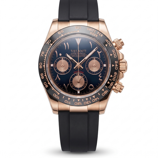 Daytona-style mod watch Rose Gold Arabic Velanti Milano Veltona main product photo