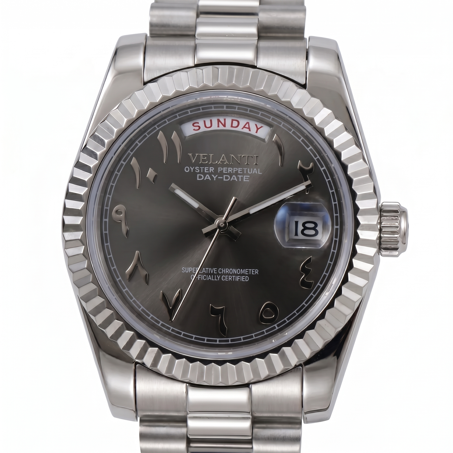 Velanti Milano Datejust Daydate Arabic Deep Grey — luxury automatic watch