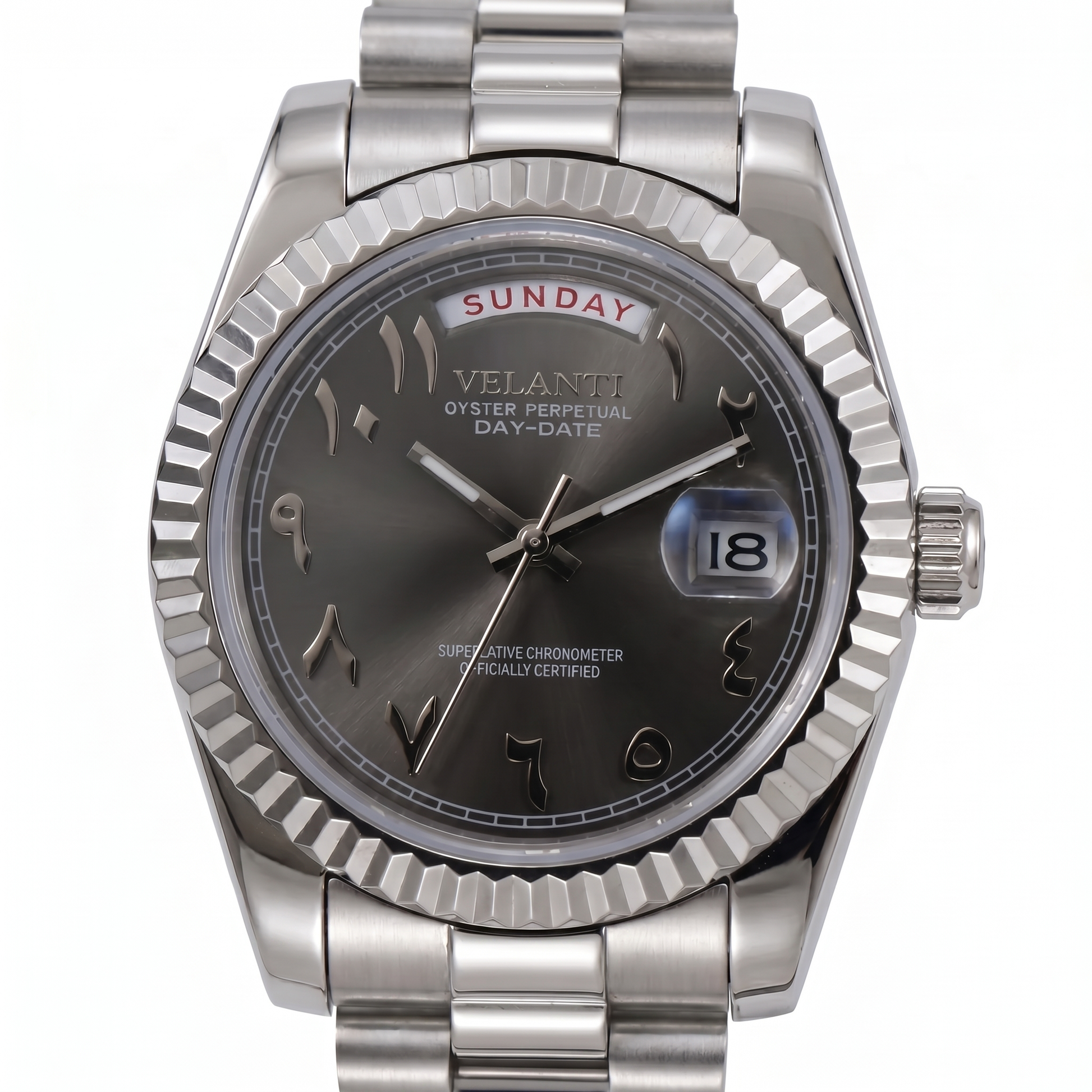 Velanti Milano Datejust Daydate Arabic Deep Grey — luxury automatic watch