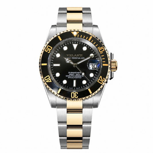 Submariner-style custom mod watch, Velanti Milano Velmariner Black (Two Tones), main product photo