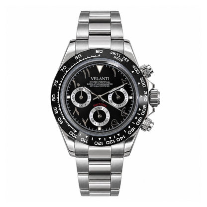Daytona-style chronograph watch, Velanti Milano Veltona Arabic Black, main product photo