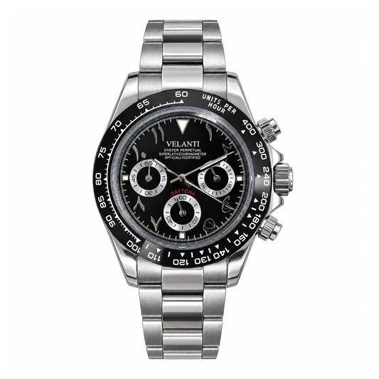 Daytona-style chronograph watch, Velanti Milano Veltona Arabic Black, main product photo