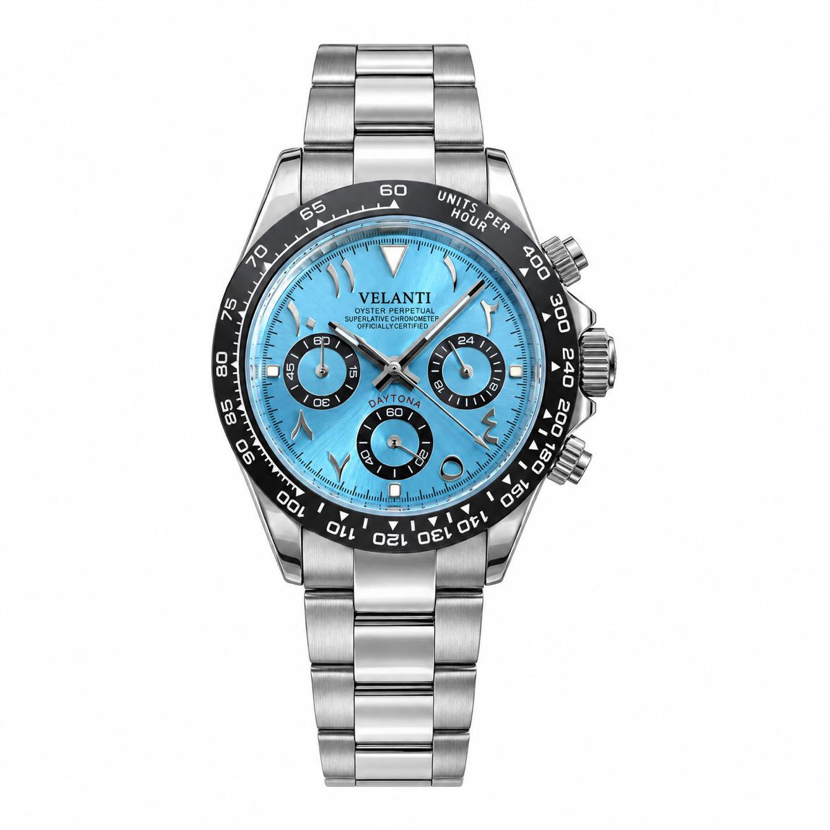 Daytona-style chronograph watch, Velanti Milano Veltona Arabic Ice Blue, main product photo