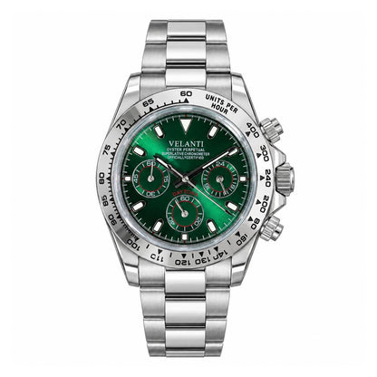Daytona-style chronograph watch, Velanti Milano Veltona Silver Green, main product photo