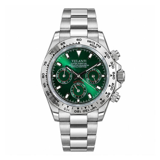 Daytona-style chronograph watch, Velanti Milano Veltona Silver Green, main product photo