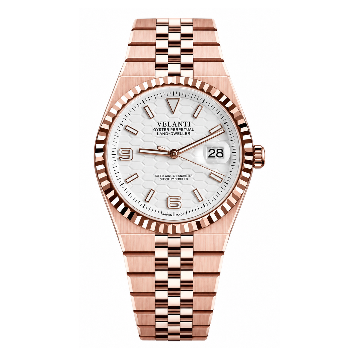 Velanti Landvel Gold White watch, front view on white background.
