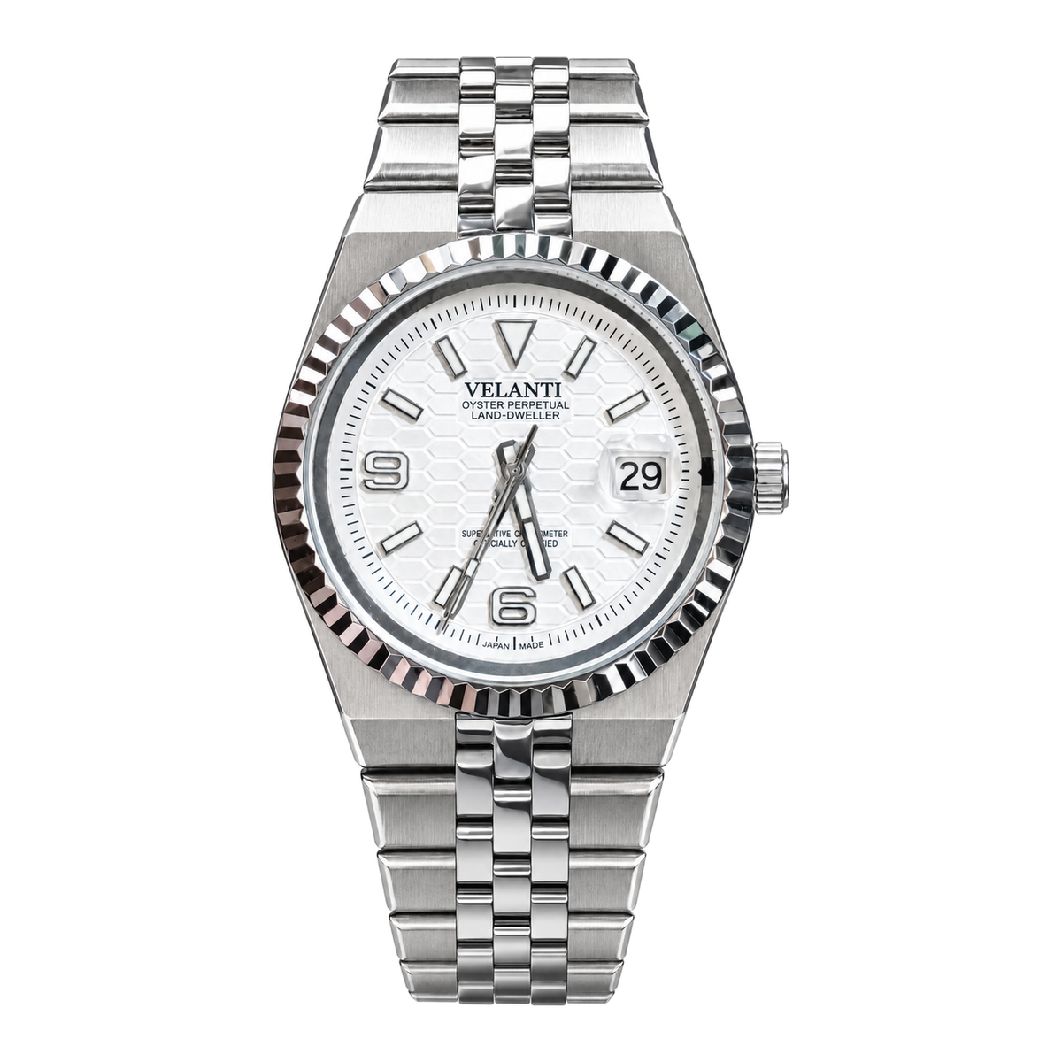 Velanti Landvel Silver White watch, front view on white background.