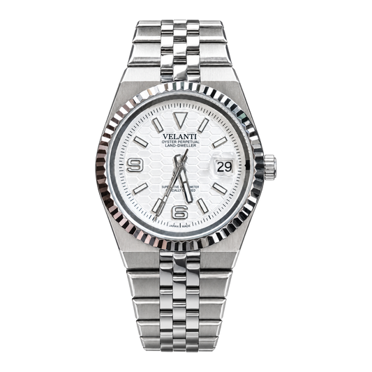 Velanti Landvel Silver White watch, front view on white background.