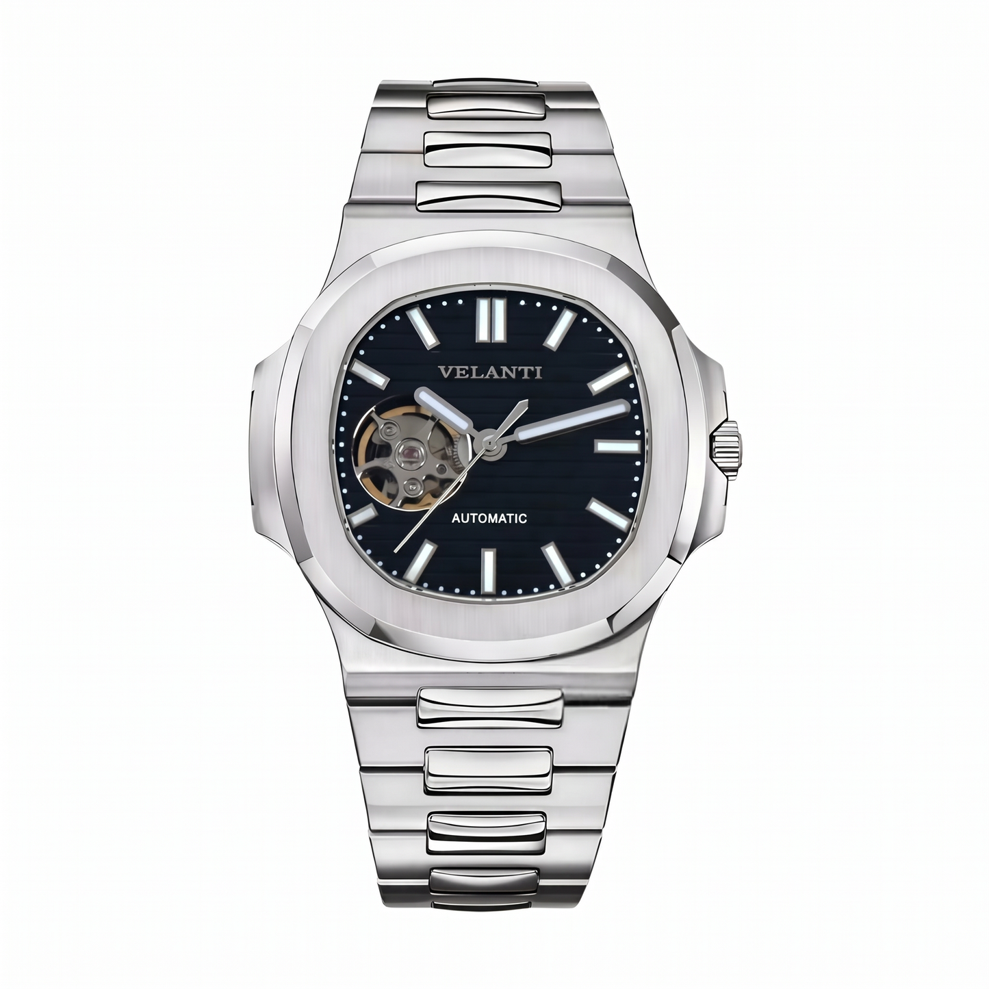 Nautilus-style mod watch Black Open Movement Velanti Milano Nautvel main product photo