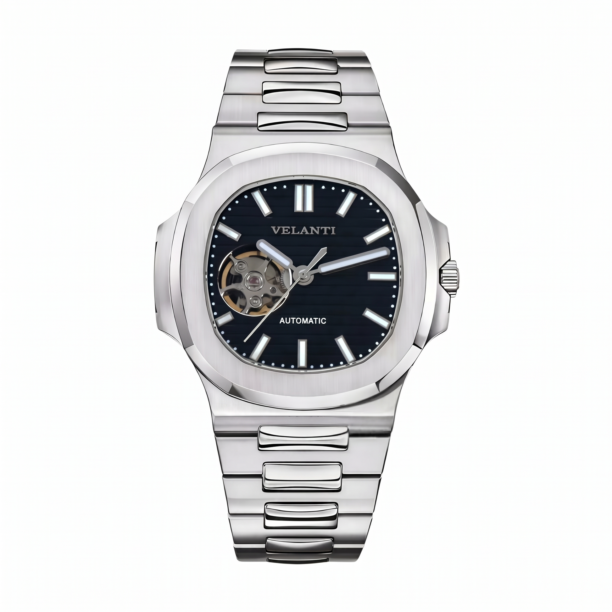 Nautilus-style mod watch Black Open Movement Velanti Milano Nautvel main product photo