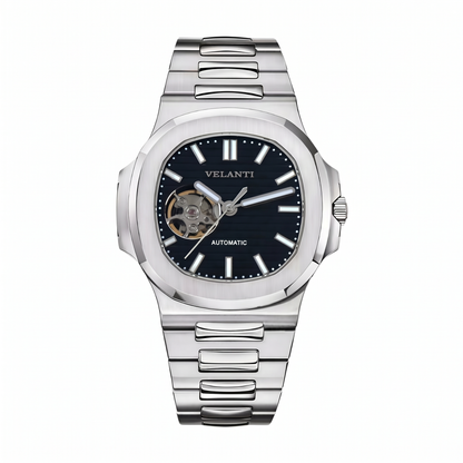 Nautilus-style mod watch Black Open Movement Velanti Milano Nautvel main product photo