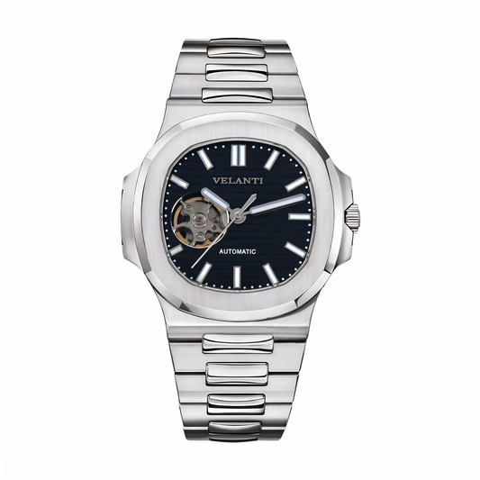 Nautilus-style mod watch Black Open Movement Velanti Milano Nautvel main product photo
