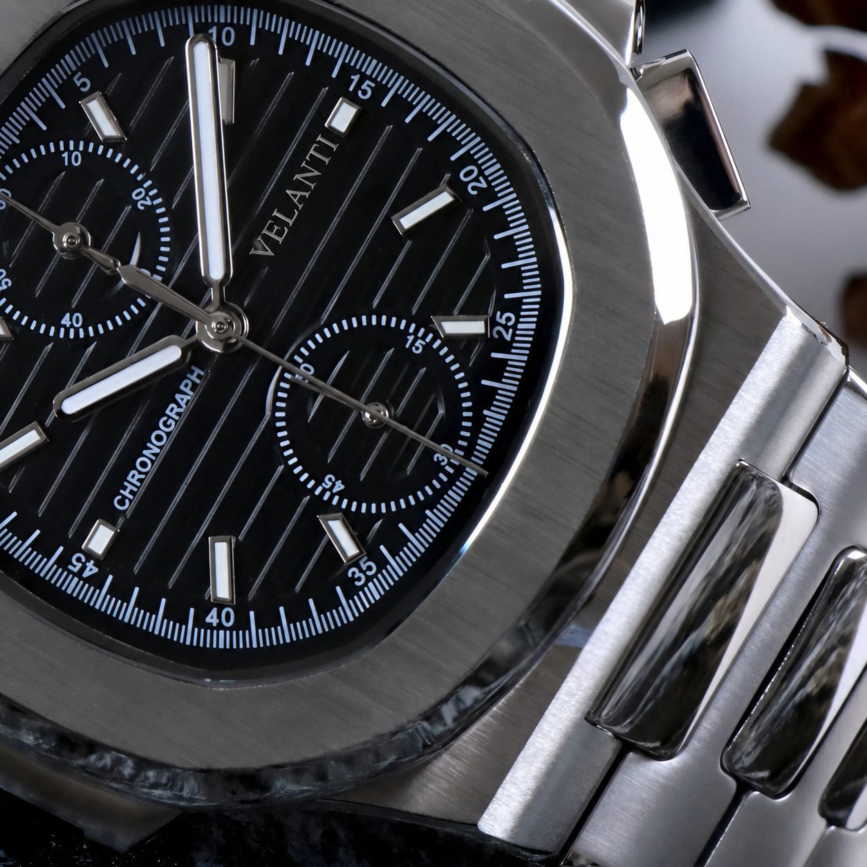 Nautilus-style mod watch Black Chrono Velanti Milano Nautvel product photo 5