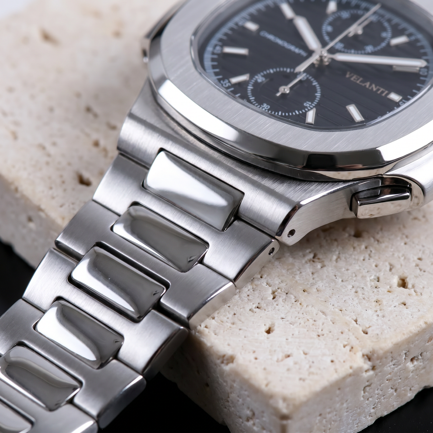 Nautilus-style mod watch Black Chrono Velanti Milano Nautvel product photo 4