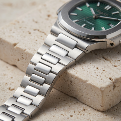 Nautilus-style custom mod watch, Velanti Milano Nautvel Metallic Green, product photo 8