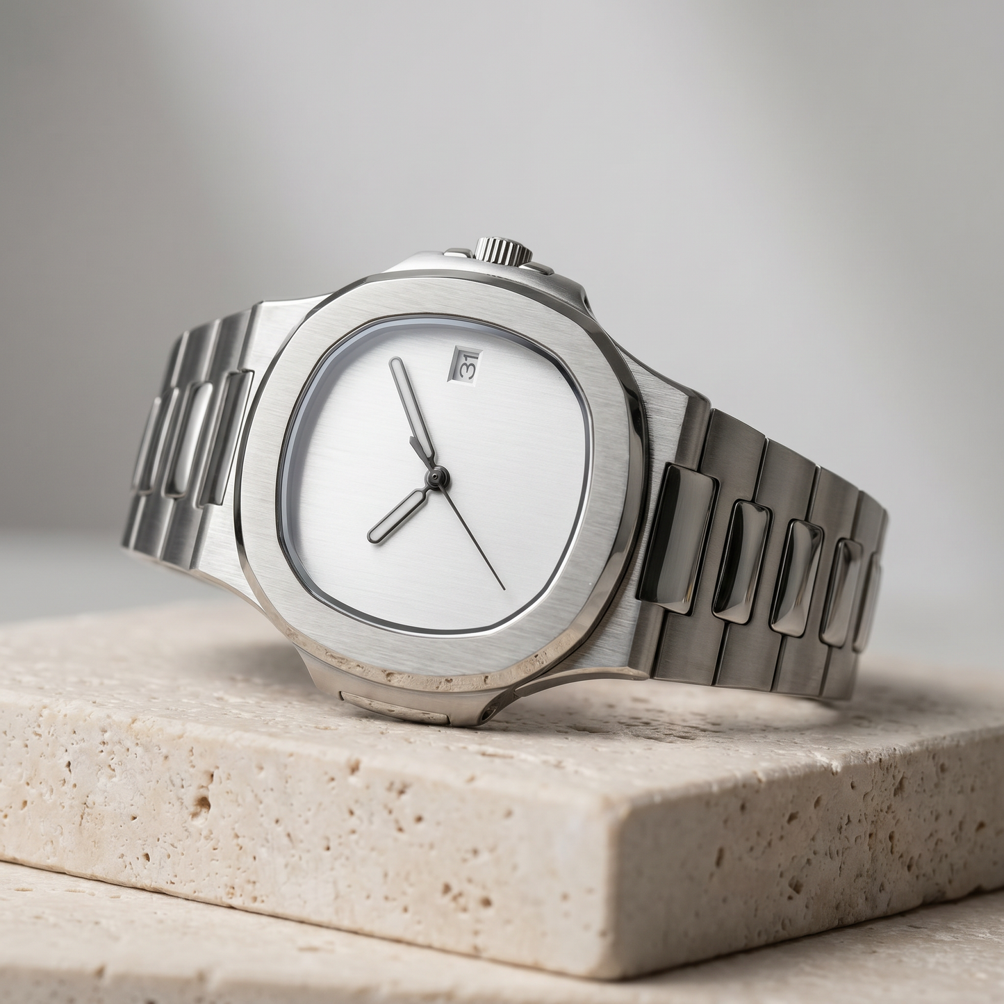 Nautilus-style mod watch Silver Minimalist Velanti Milano Nautvel product photo 2