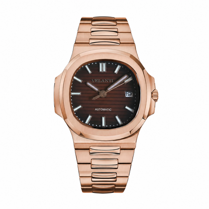 Nautilus-style custom mod watch, Velanti Milano Nautvel Rose Gold Brown, main product photo