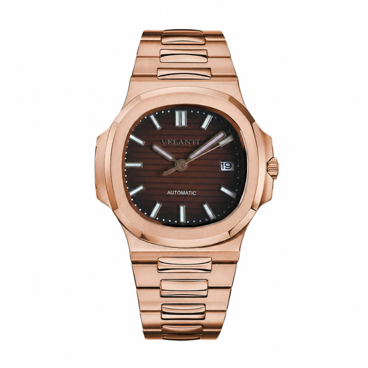 Nautilus-style mod watch Rose Gold Brown Velanti Milano Nautvel main product photo