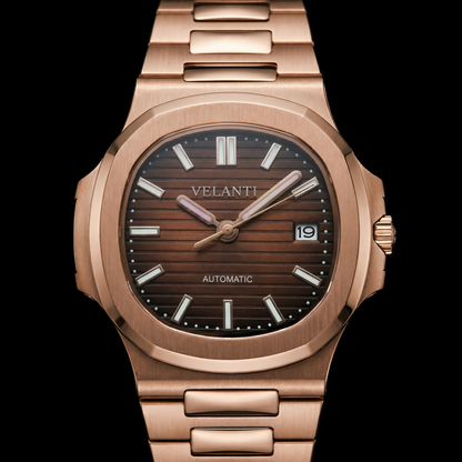 Nautilus-style custom mod watch, Velanti Milano Nautvel Rose Gold Brown, product photo 4