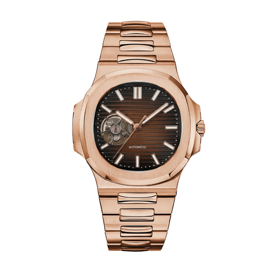 Nautvel Rose Gold Chocolate Open Heart mod watch | Velanti Milano