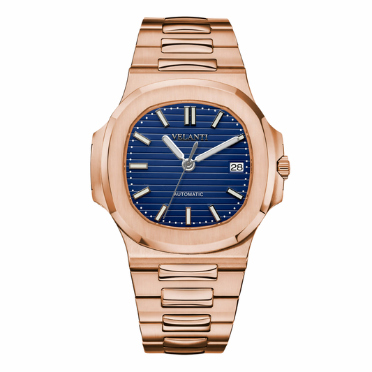 Nautilus-style mod watch Rose Gold Royal Blue Velanti Milano Nautvel main product photo