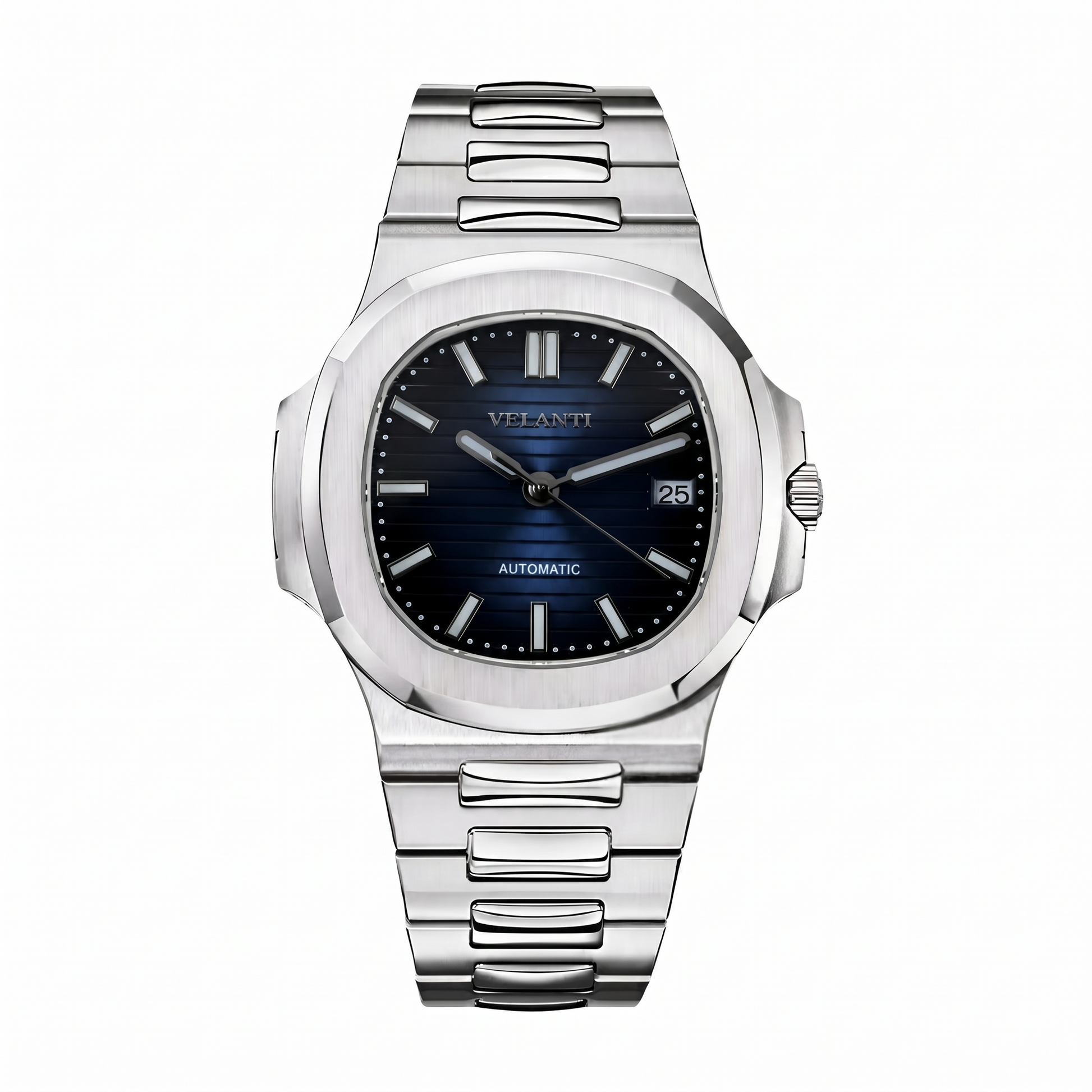Nautilus-style custom mod watch, Velanti Milano Nautvel Royal Blue, main product photo