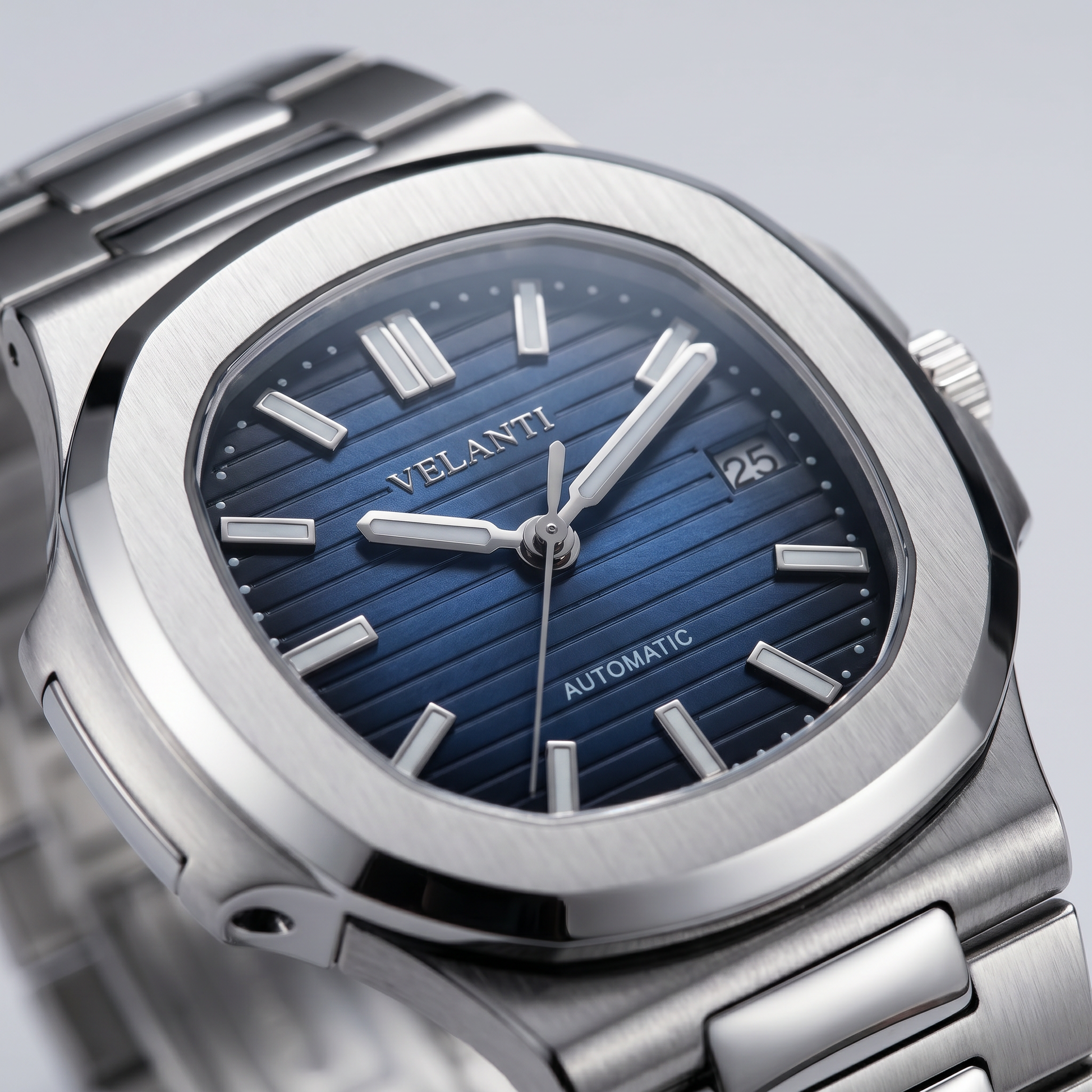 Nautilus-style custom mod watch, Velanti Milano Nautvel Royal Blue, product photo 3