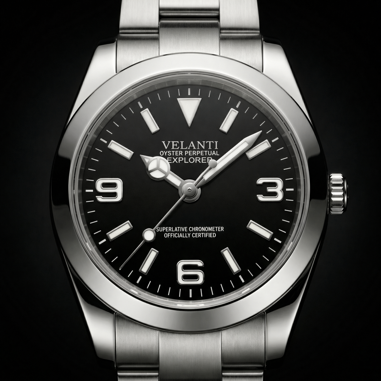 Explorer-style custom mod watch, Velanti Milano Oystvel Black, product photo 3
