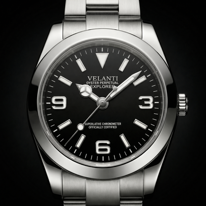 Explorer-style custom mod watch, Velanti Milano Oystvel Black, product photo 3