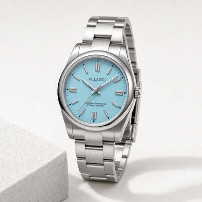 Explorer-style custom mod watch, Velanti Milano Oystvel Tiffany Blue, product photo 5