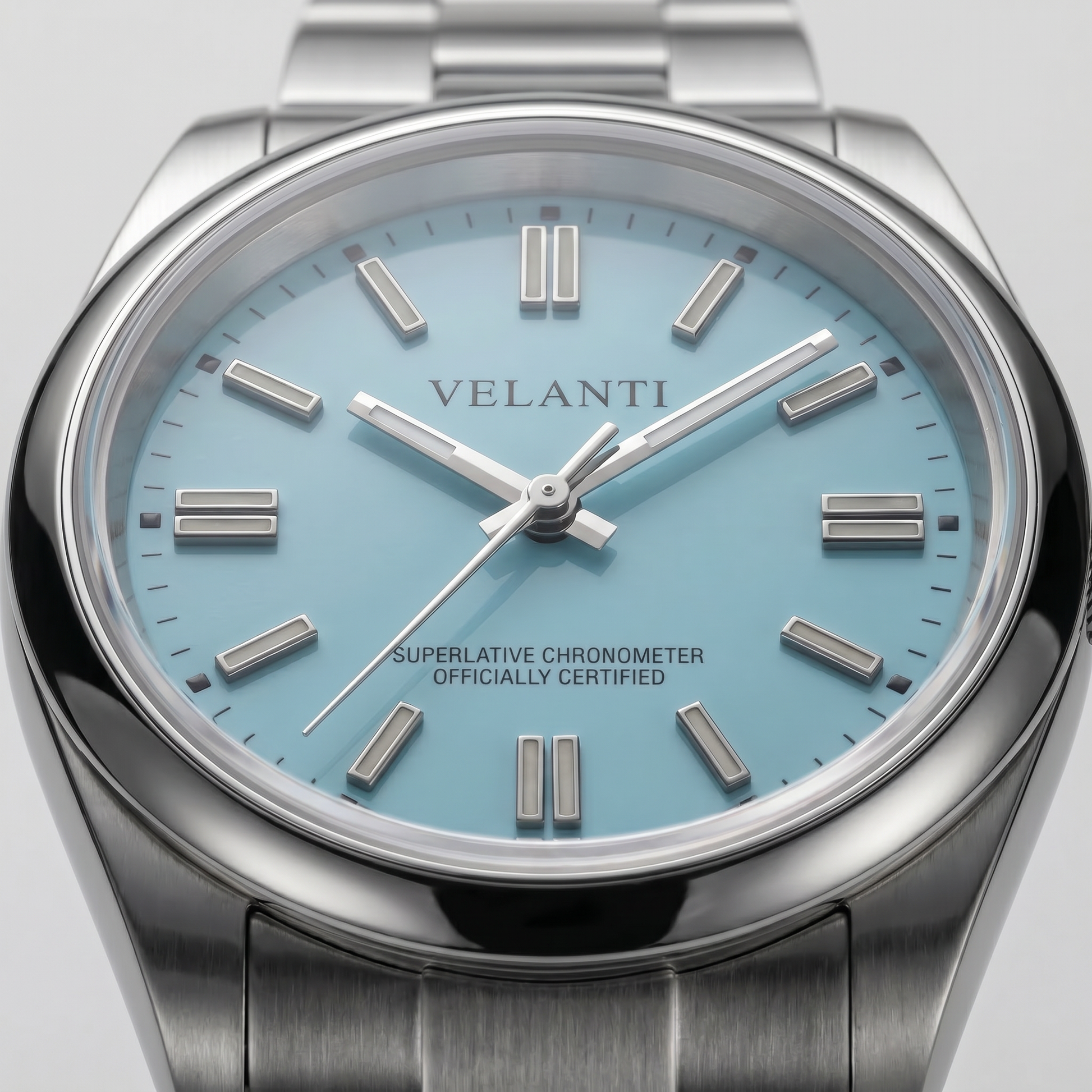 Explorer-style custom mod watch, Velanti Milano Oystvel Tiffany Blue, product photo 8